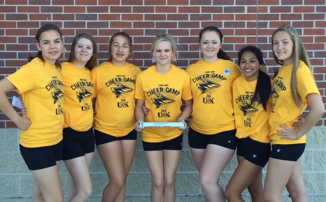 JCC Cheerleaders at UNK Cheer Camp 2016 - Day 3 with Spirit Stick