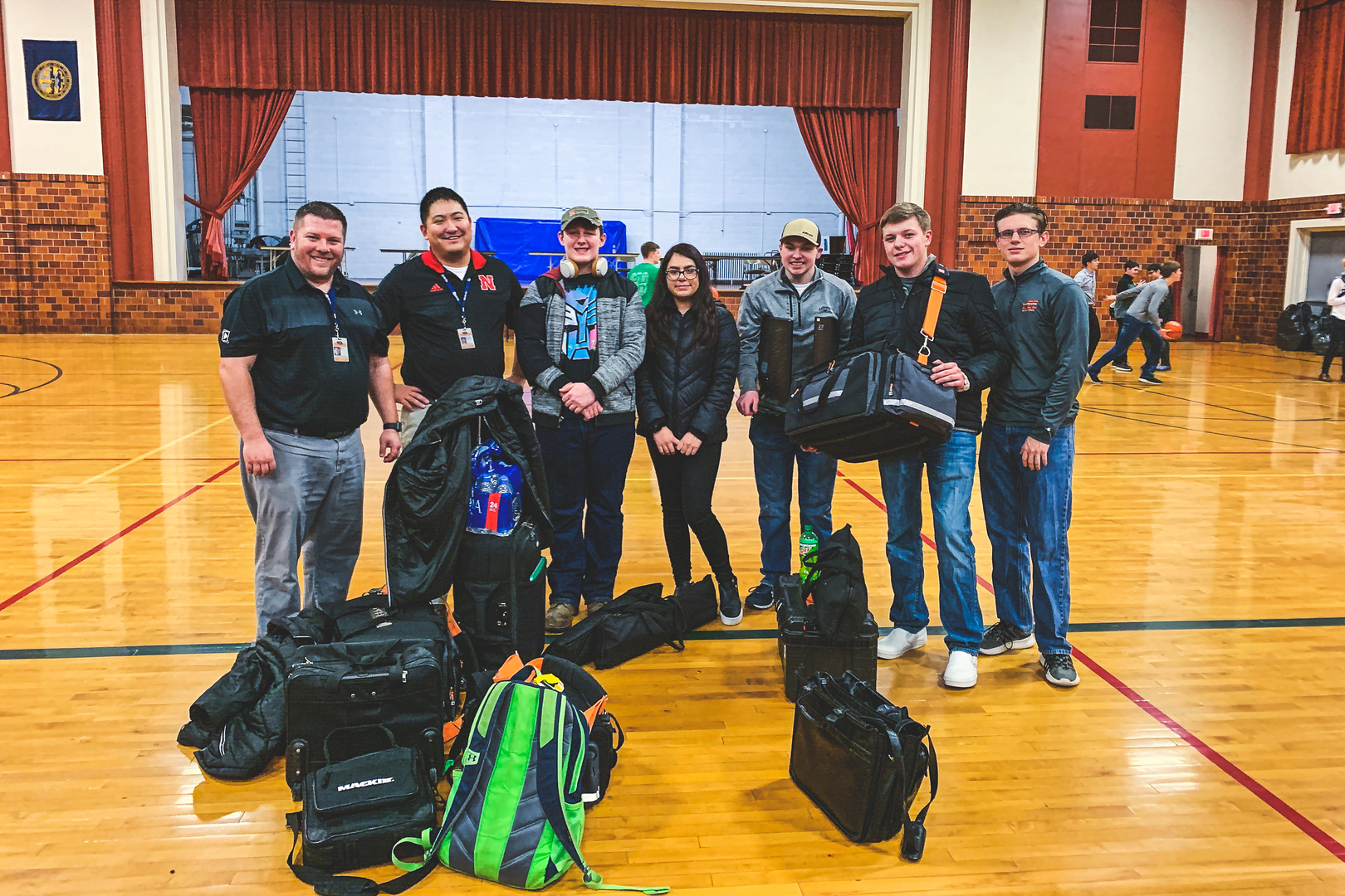 Striv with gear at Beatrice City Auditorium for MUDECAS Tournament