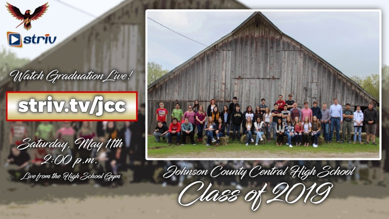 Pictured here is the Class of 2019, with information on the live stream on the JCC Striv Channel.