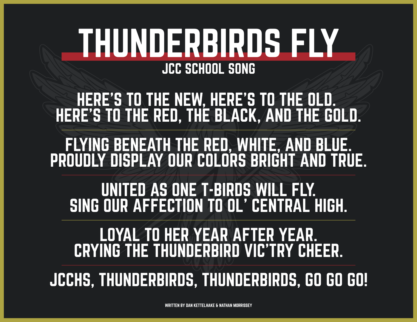 Lyrics to JCC School Song: Thunderbirds Fly