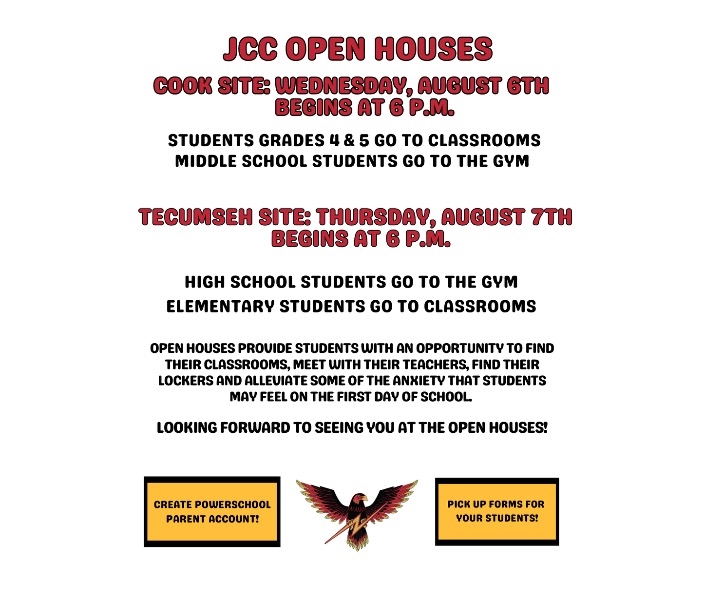 Flyer for JCC Open Houses – information is all in the text on the page.