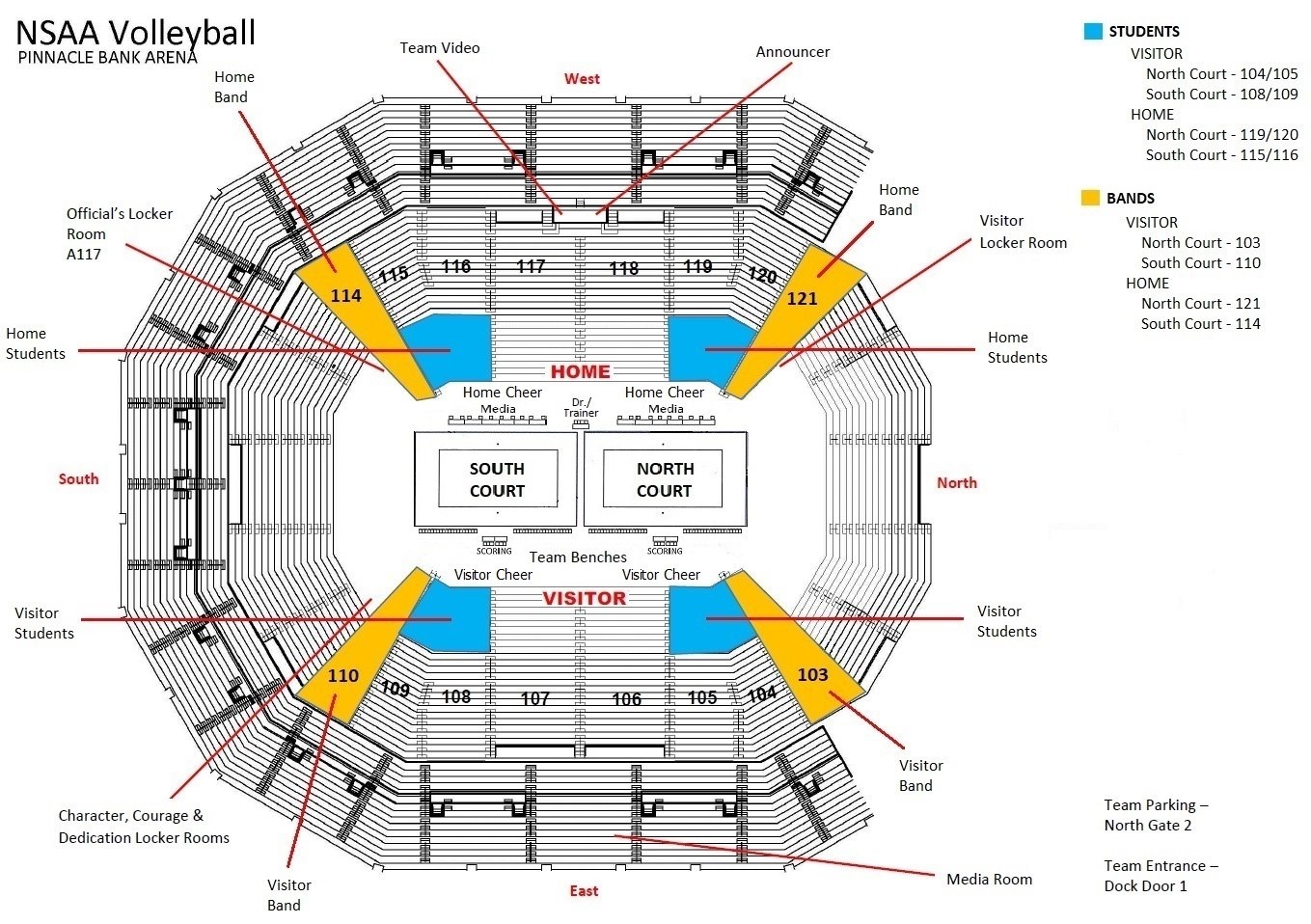 Pinnacle Bank Arena seating chart for Volleyball State Tournament